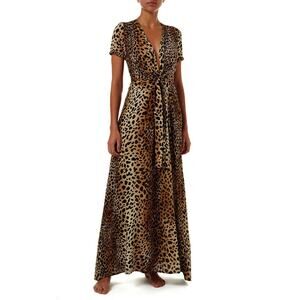 Melissa Odabash Leopard Print Maxi Dress in Brown and Black